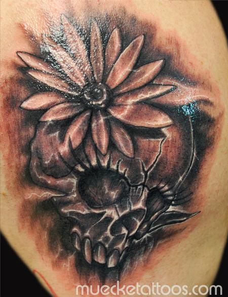 Tattoos - Girl Skull and Flower Tattoo - 74329